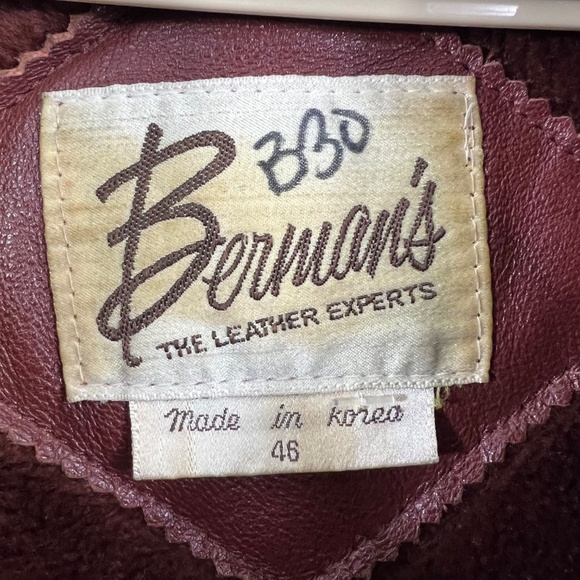 VINTAGE |•BERMAN'S•| Cognac Brown 70s Leather Jacket Size 46 / XL - Picture 10 of 11
